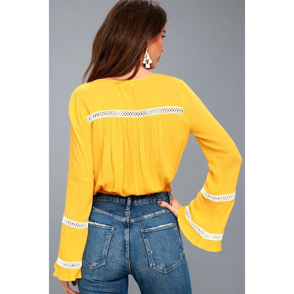 Lulus Embroidered‎ Crop Top Yellow Boho Blouse Size Small - Picture 3 of 9